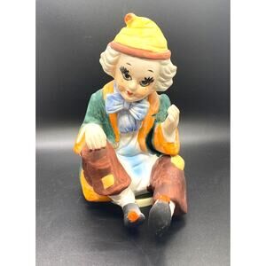 Porcelain Clown Music Box Handpainted 1980's Vintage Creepy Decor